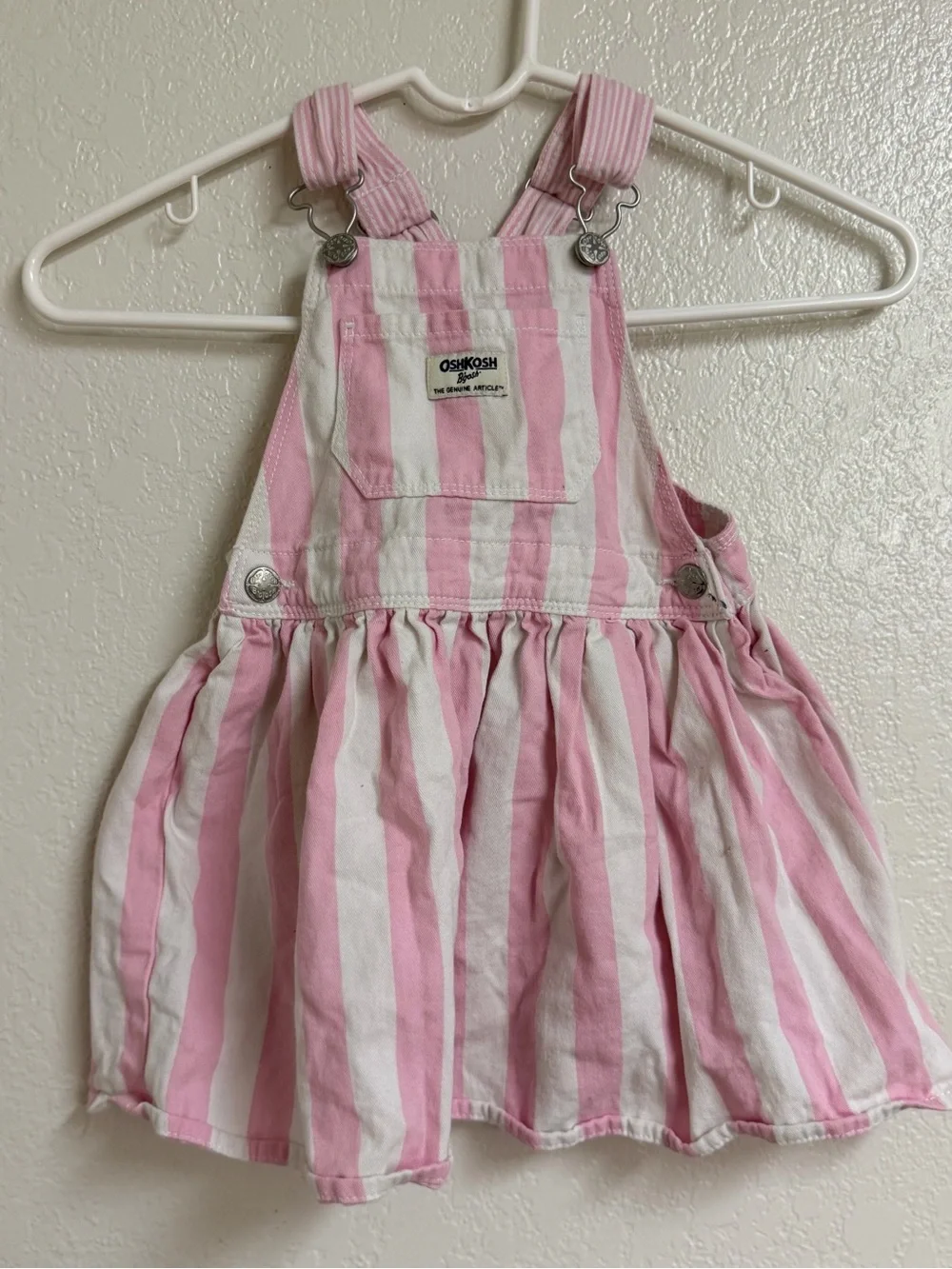 OshKosh B'gosh Pink and White Striped Overall Dress
